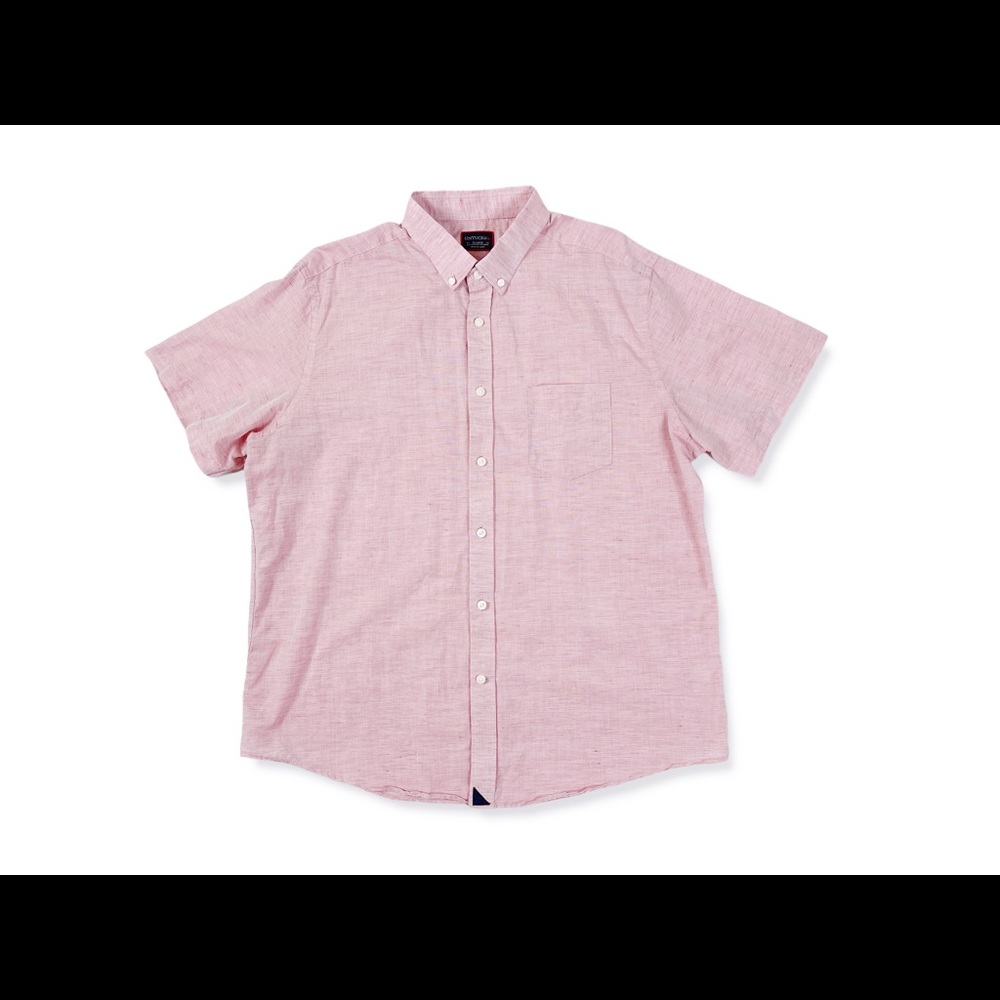 UNTUCKit Men’s XL Short Sleeve Button Down Shirt Linen Cotton Red Heathered